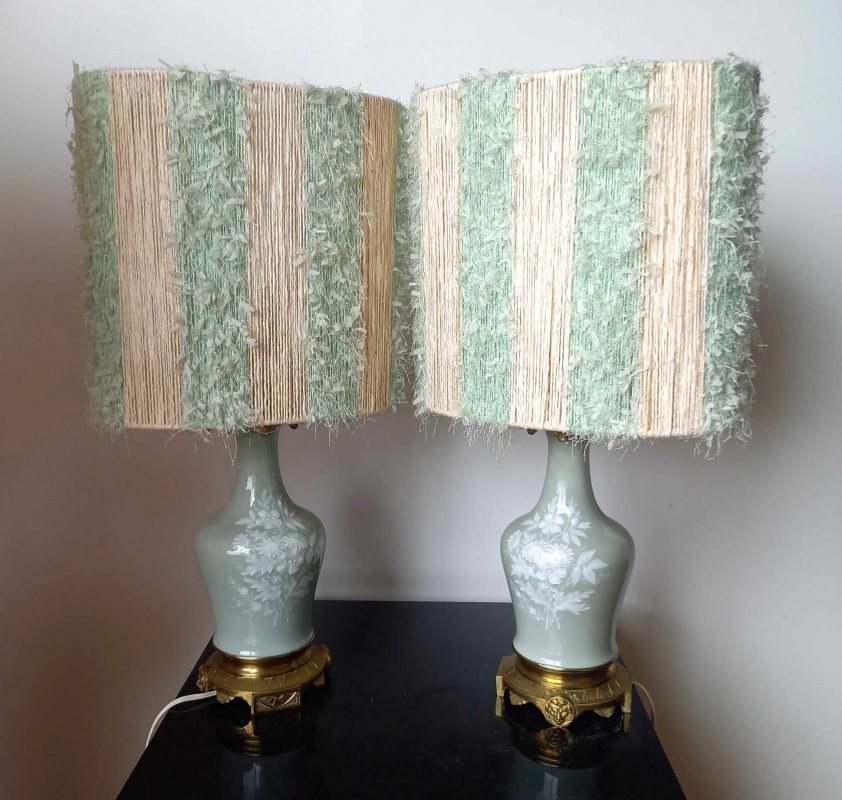 Paire de Lampes Cladon Fin XIXe / Dbut XXe