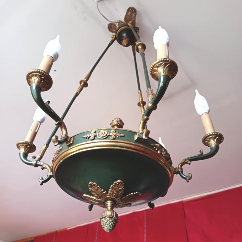 Lustre Six Feux en Tle Laque, de Style Empire